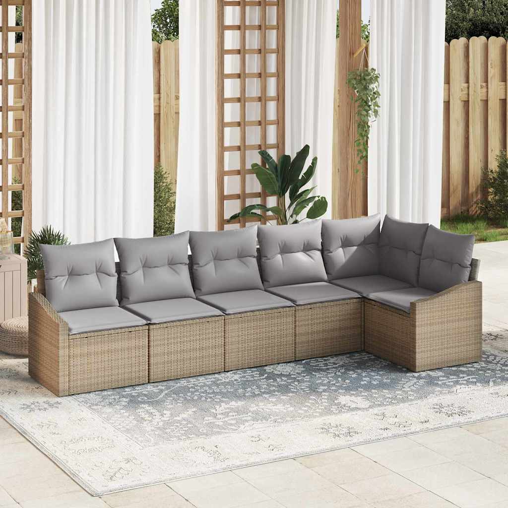 Sofa Set mit Kissen 6 pcs Beige Poly Rattan