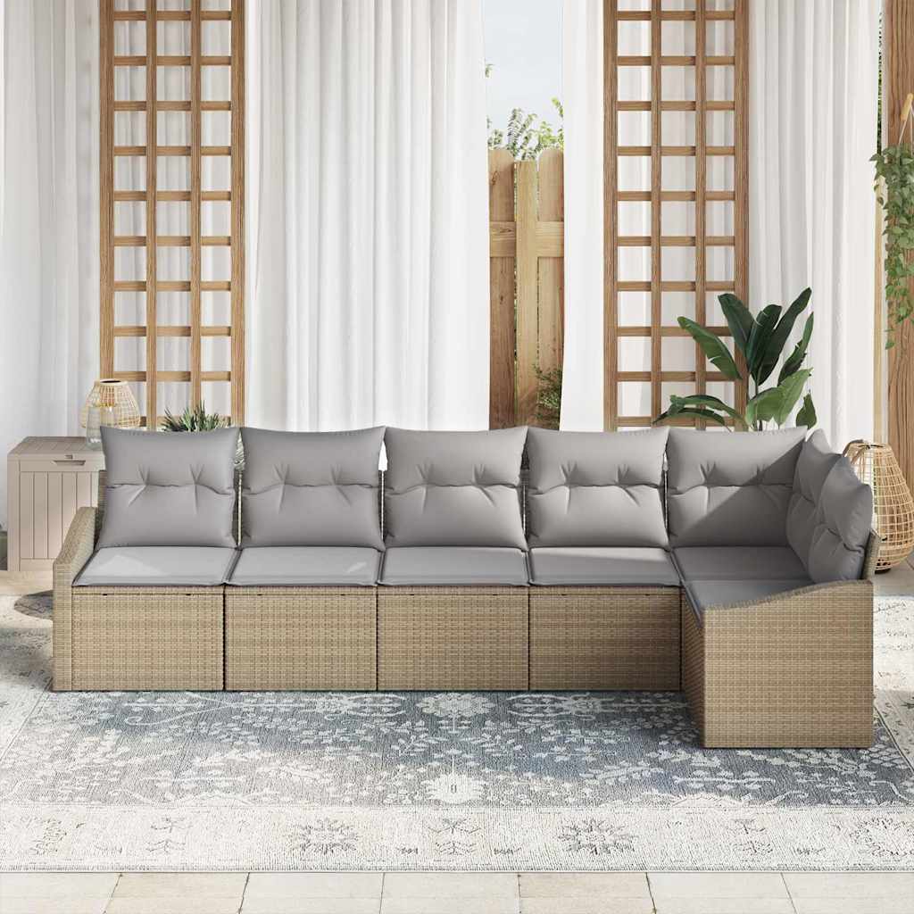 Sofa Set mit Kissen 6 pcs Beige Poly Rattan