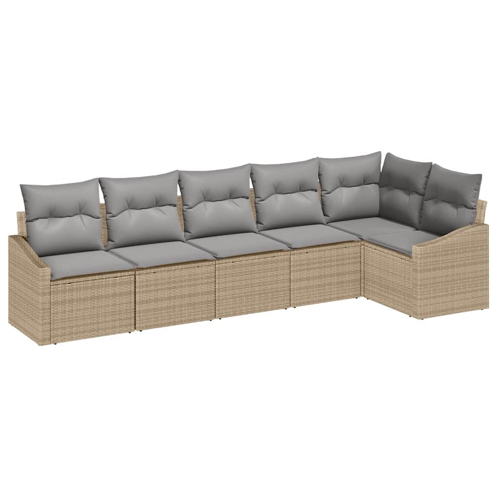 Sofa Set mit Kissen 6 pcs Beige Poly Rattan