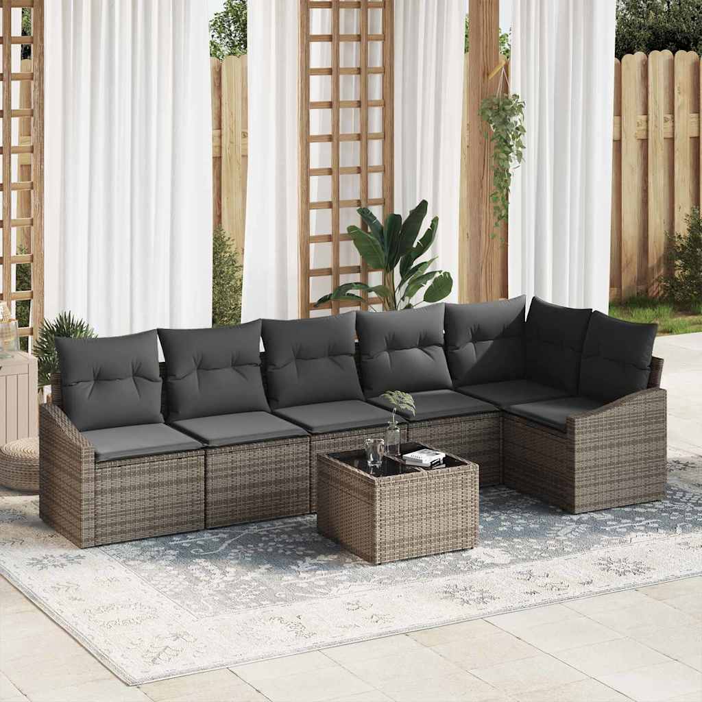 Sofa Set 7 stk. Grau [Synthetisch]: Poly Rattan