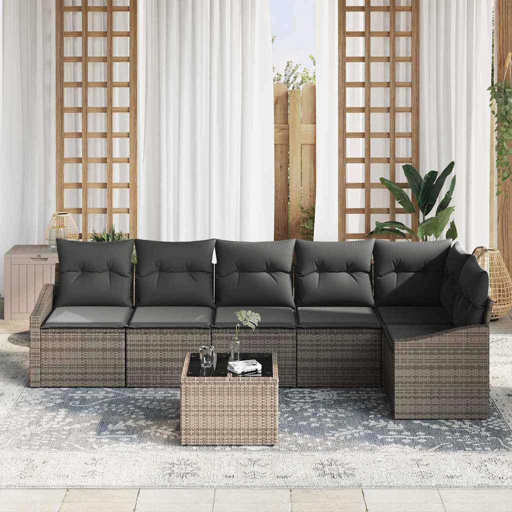 Sofa Set 7 stk. Grau [Synthetisch]: Poly Rattan