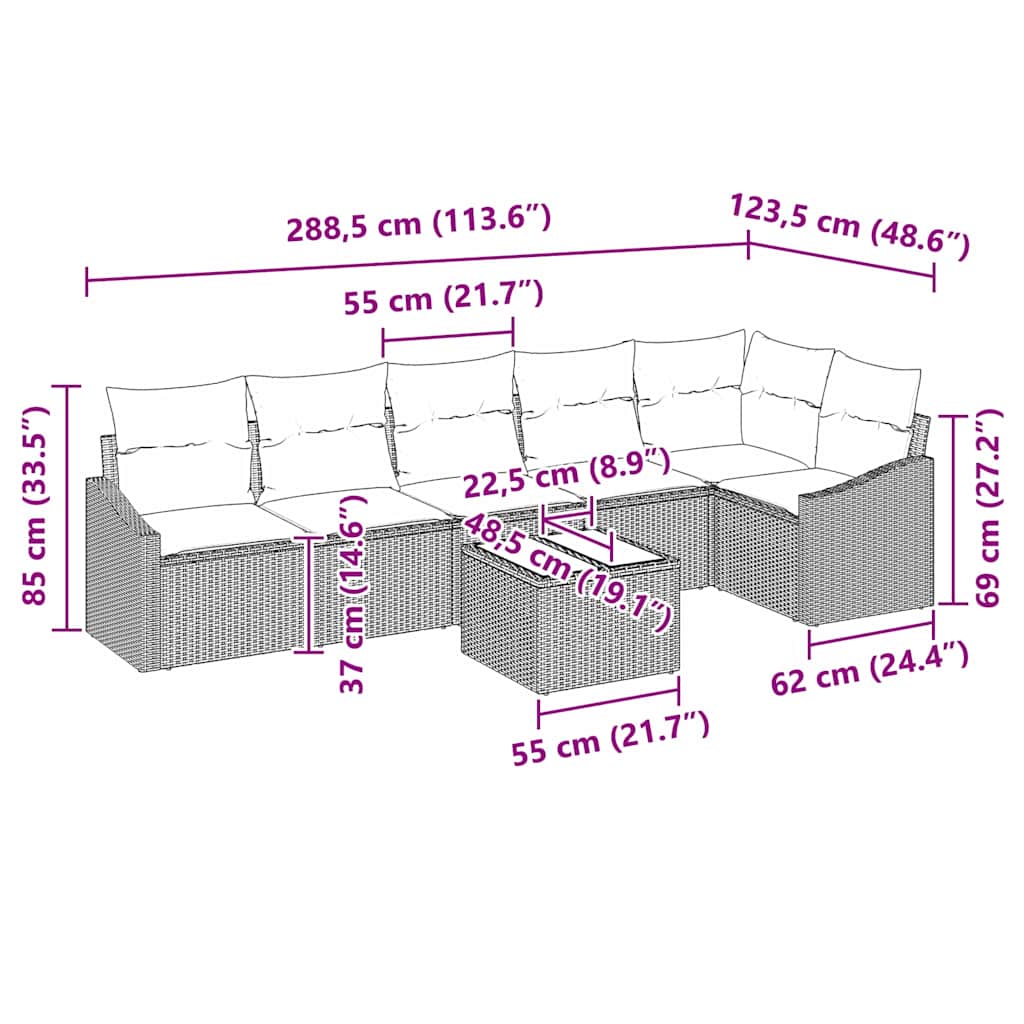 Sofa Set 7 stk. Grau [Synthetisch]: Poly Rattan