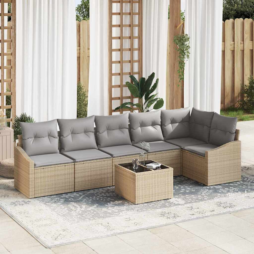 Sofa Set mit Kissen 7 pcs Beige Poly-Rattan