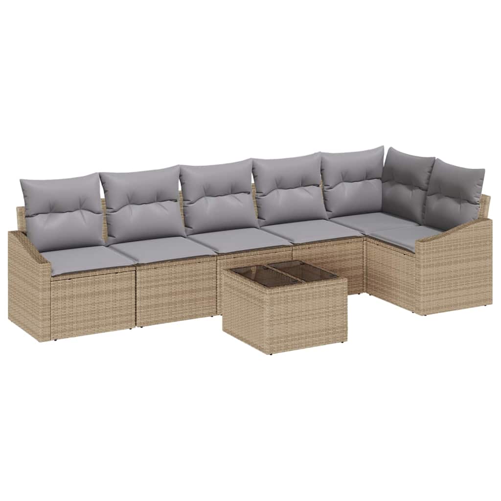 Sofa Set mit Kissen 7 pcs Beige Poly-Rattan