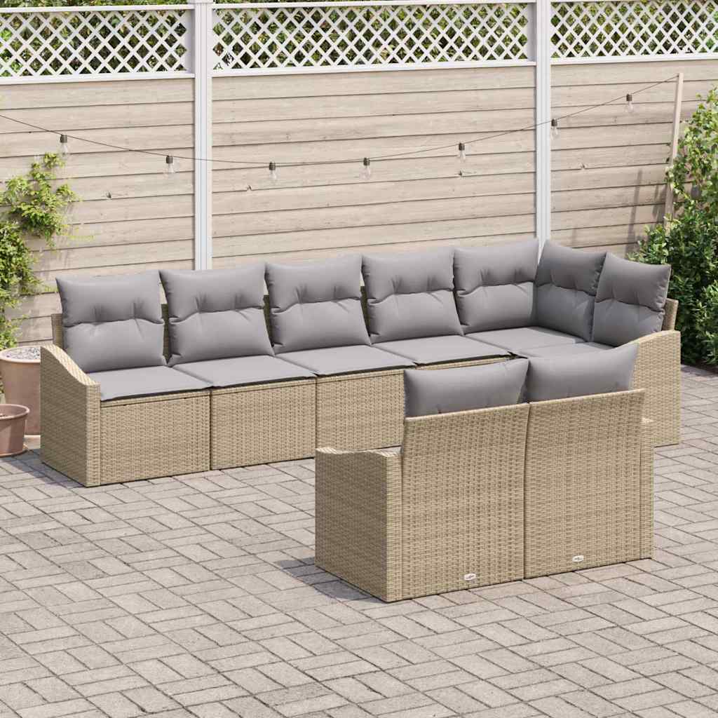 Sofa Set mit Kissen 8 pcs Beige Poly Rattan