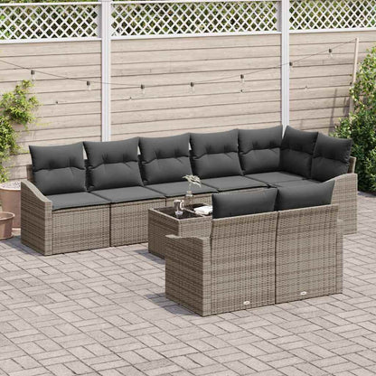 Sofa Set 9 stk. Grau [Synthetisch]: Poly Rattan