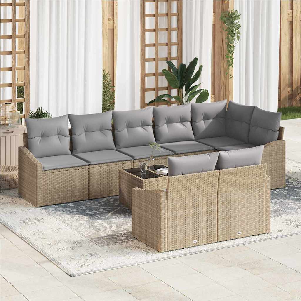 Sofa Set mit Kissen 9 pcs Beige Poly Rattan