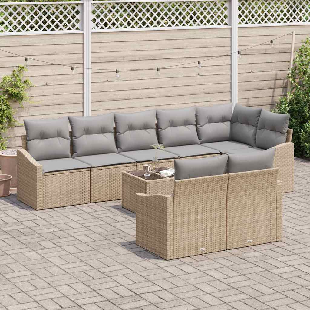 Sofa Set mit Kissen 9 pcs Beige Poly Rattan