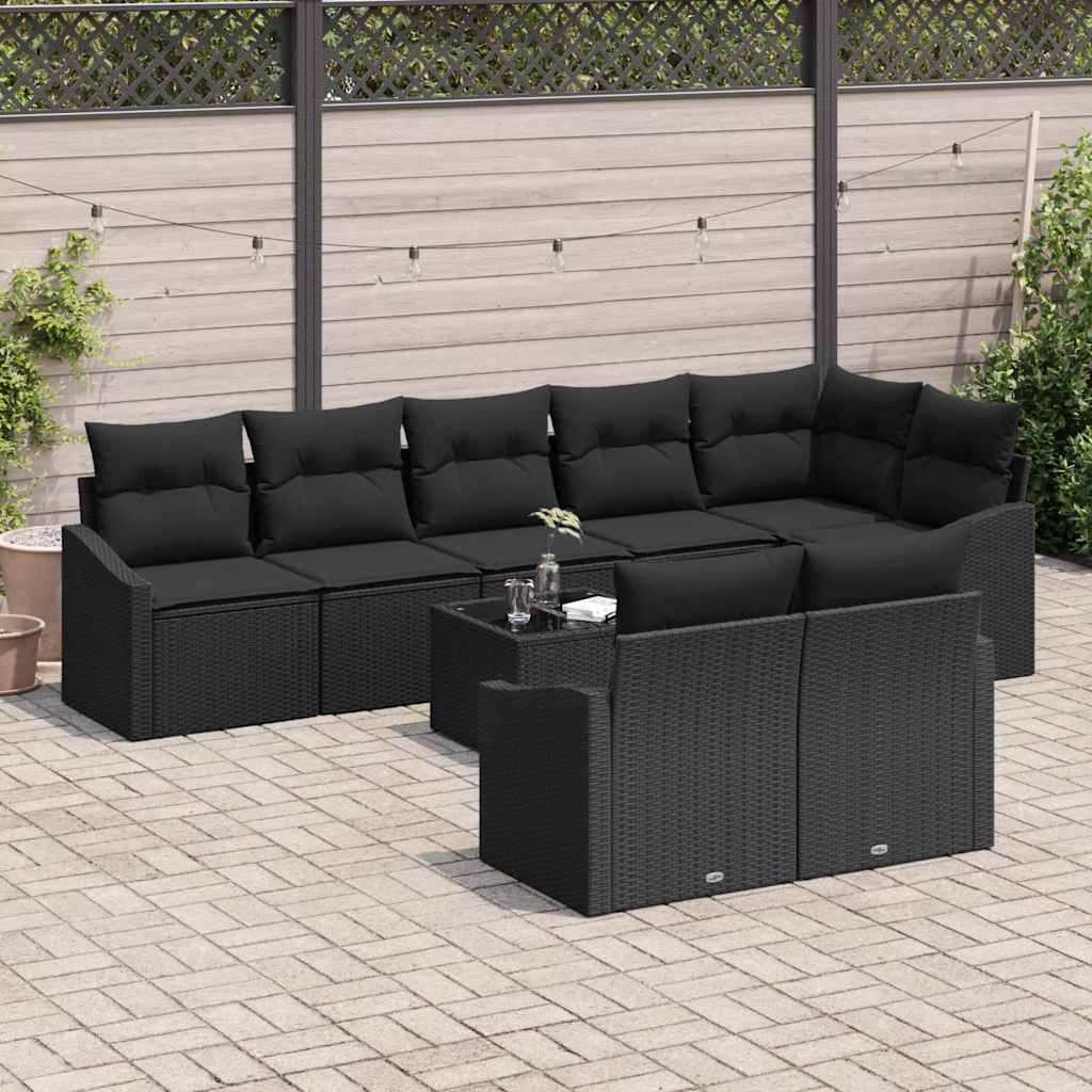 Sofa Set 9 stk. Schwarz [Synthetisch]: Poly Rattan