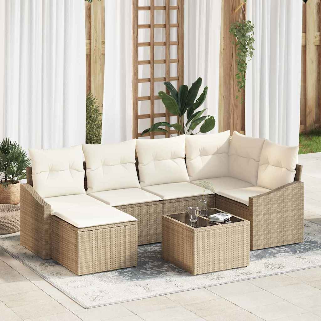 Sofa Set 7 stk. Beige [Synthetisch]: Poly Rattan