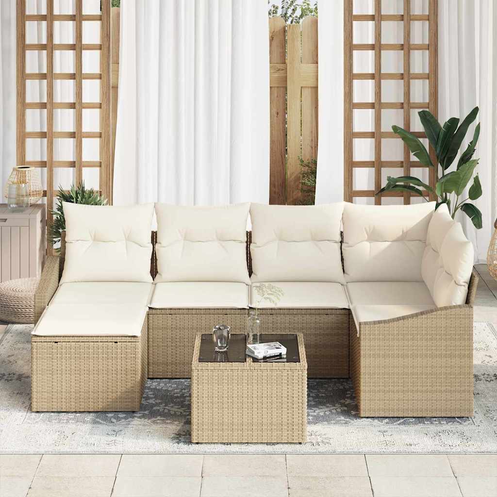 Sofa Set 7 stk. Beige [Synthetisch]: Poly Rattan
