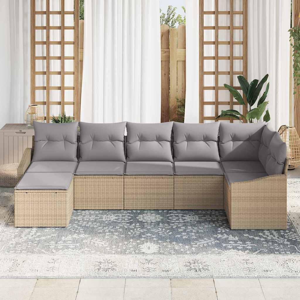 Sofa Set mit Kissen 7 pcs Beige Poly-Rattan