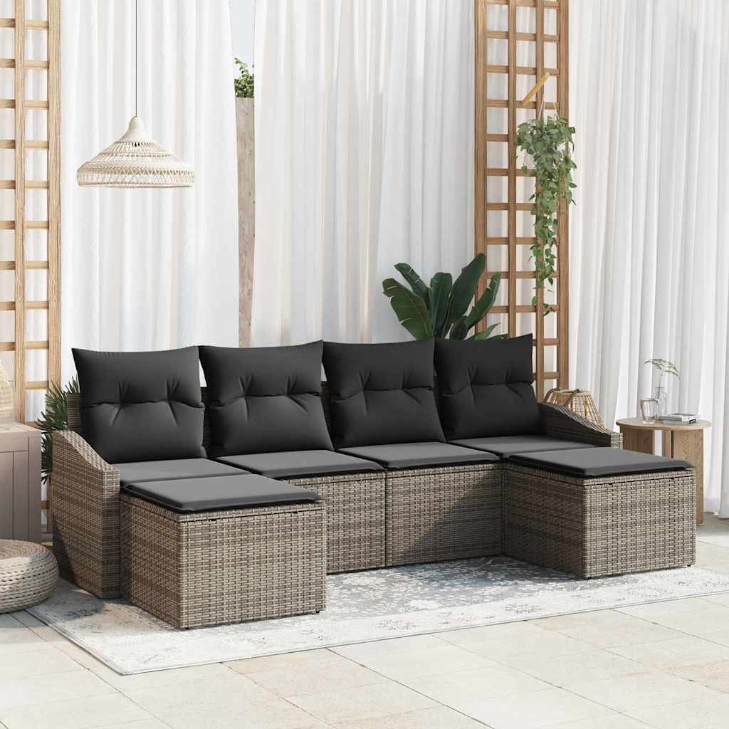 Sofa Set 6 stk. Grau [Synthetisch]: Poly Rattan