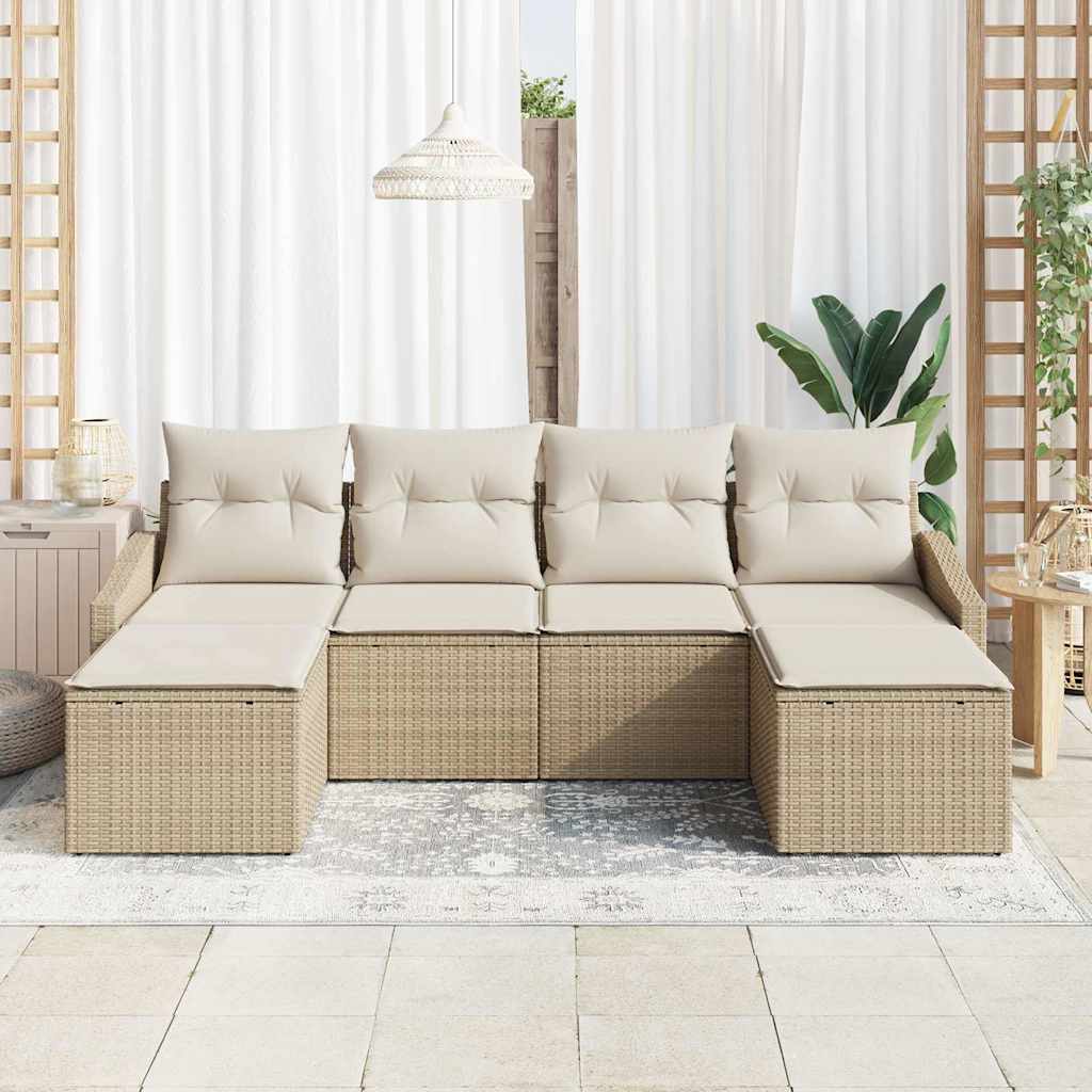 Sofa Set 6 stk. Beige [Synthetisch]: Poly Rattan