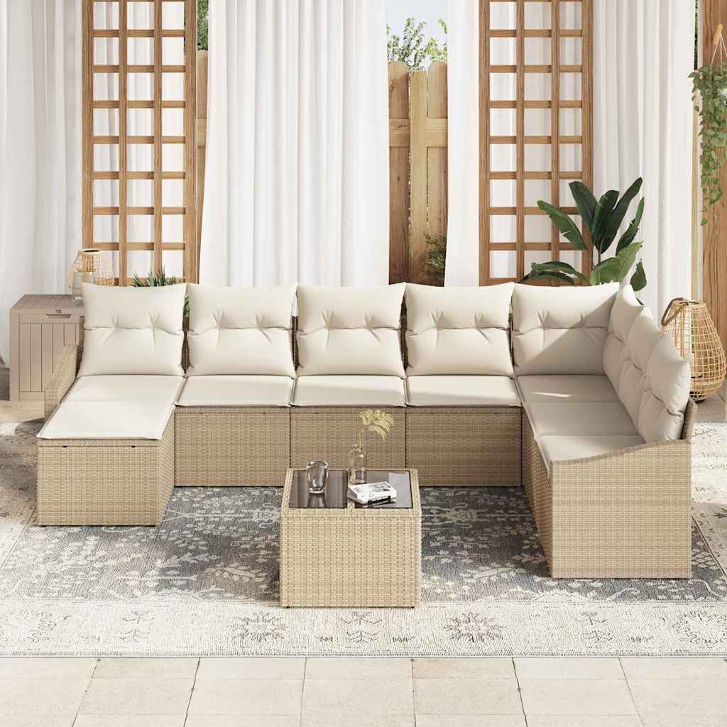 Sofa Set mit Kissen 9 pcs Beige Poly-Rattan