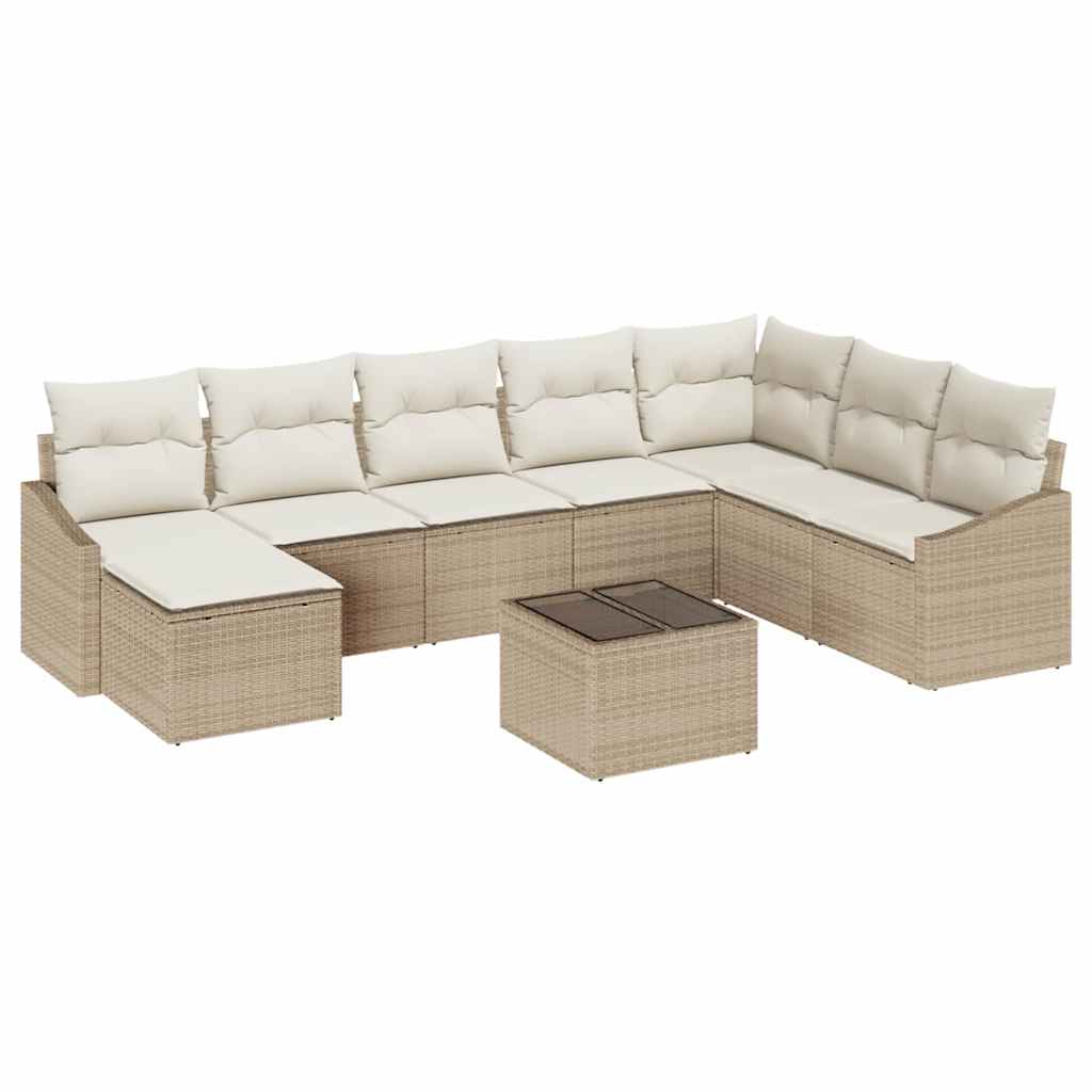 Sofa Set mit Kissen 9 pcs Beige Poly-Rattan