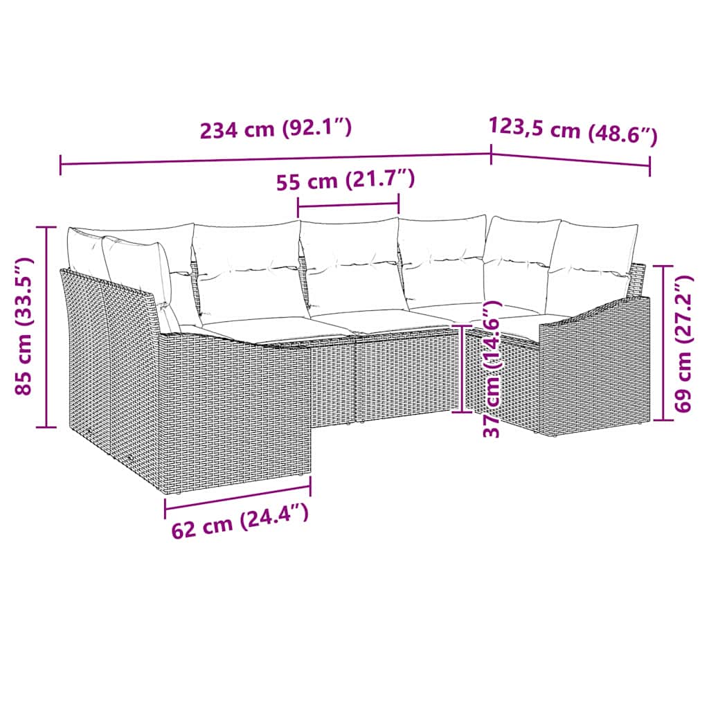 Sofa Set 6 stk. Grau [Synthetisch]: Poly Rattan