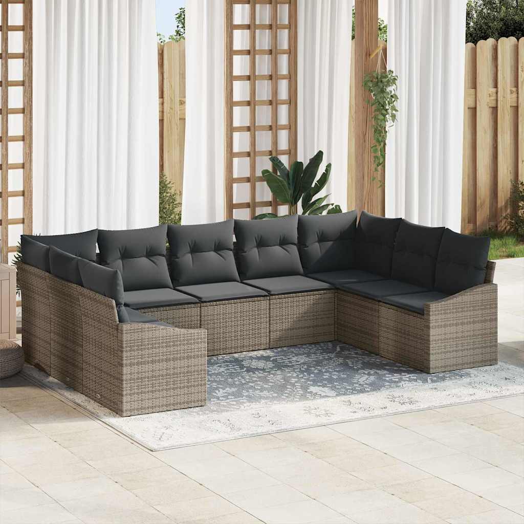 Sofa Set 9 stk. Grau [Synthetisch]: Poly Rattan