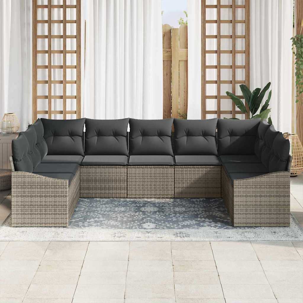 Sofa Set 9 stk. Grau [Synthetisch]: Poly Rattan