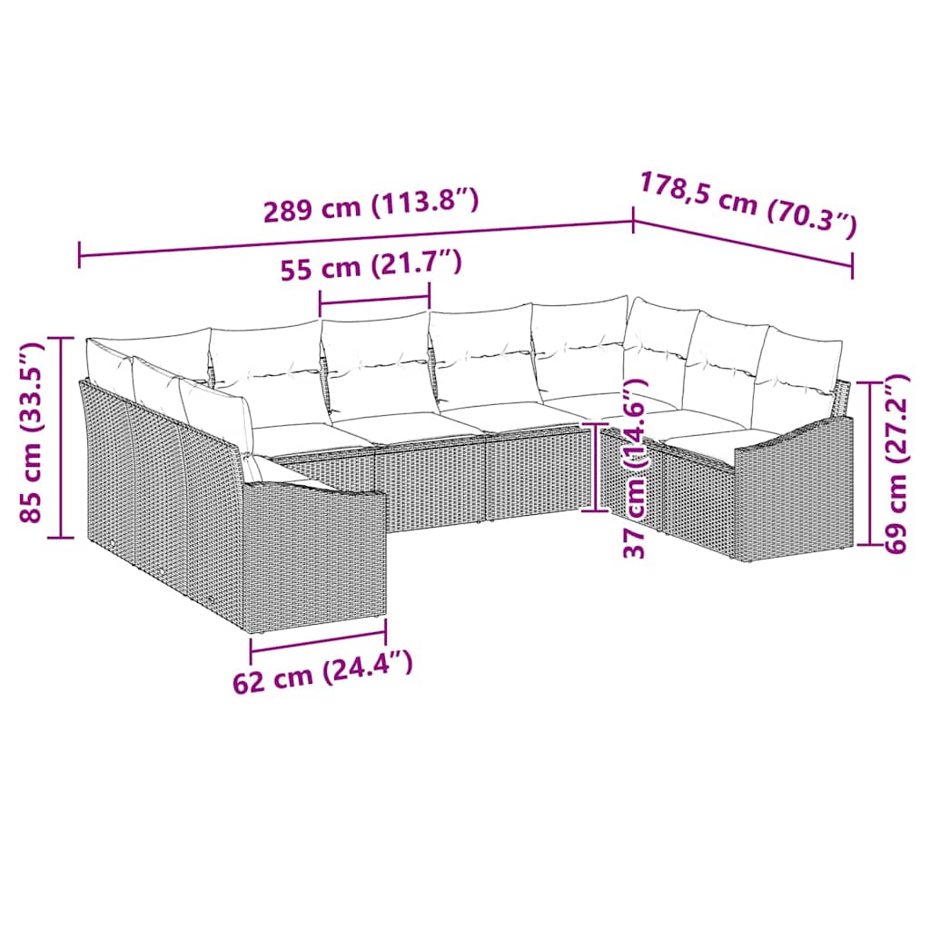 Sofa Set 9 stk. Grau [Synthetisch]: Poly Rattan