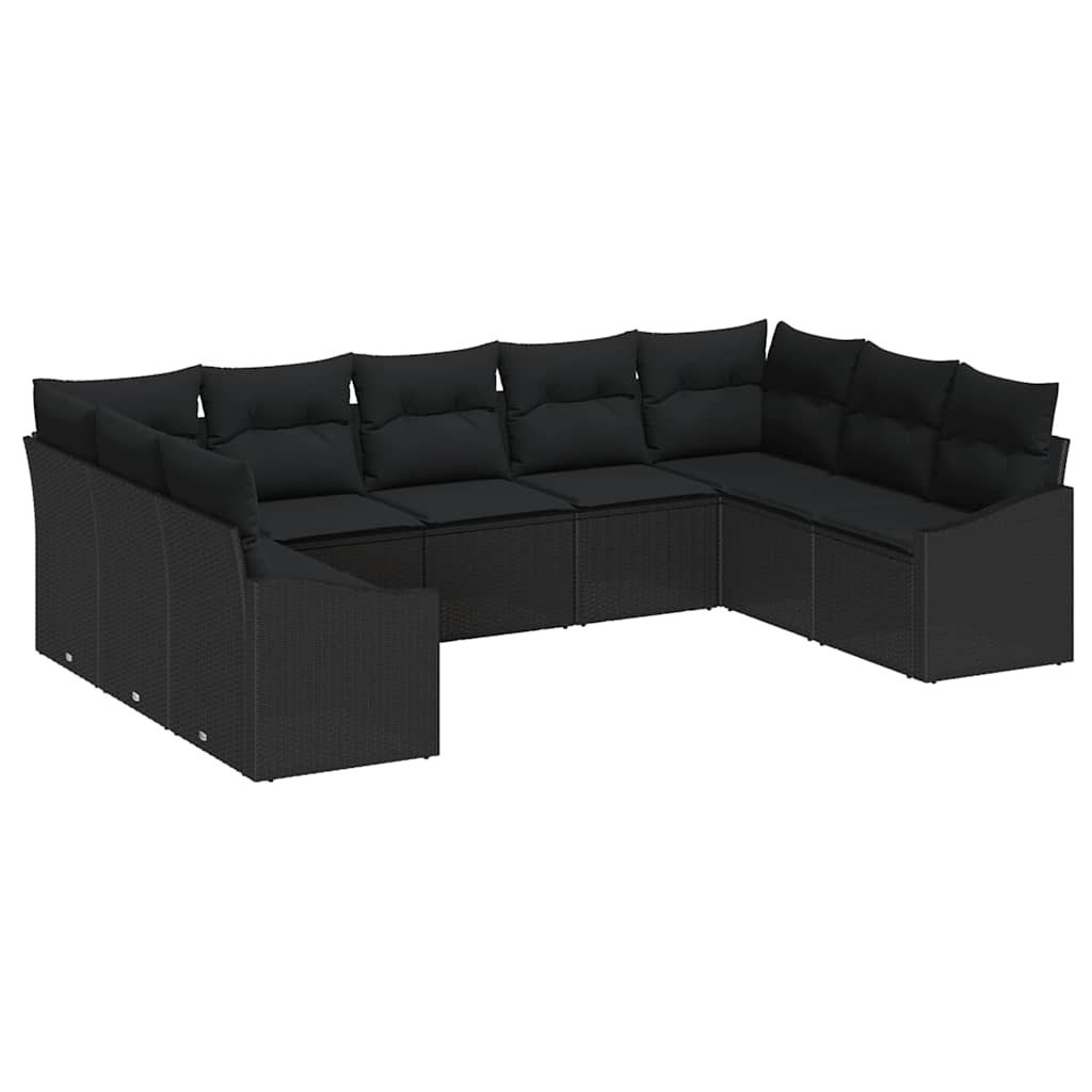 Sofa Set 9 Stk. Schwarz [Synthetisch]: Poly Rattan