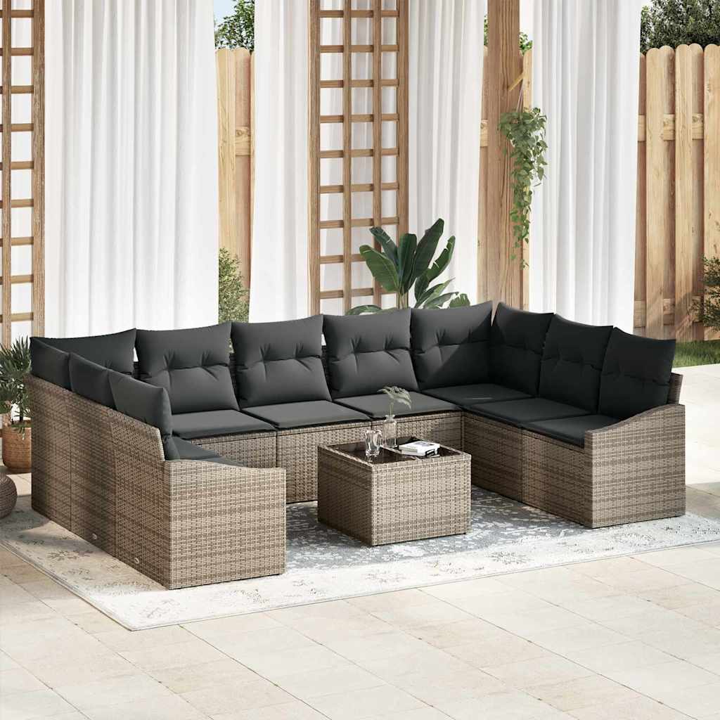 Sofa Set 10 stk. Grau [Synthetisch]: Poly Rattan