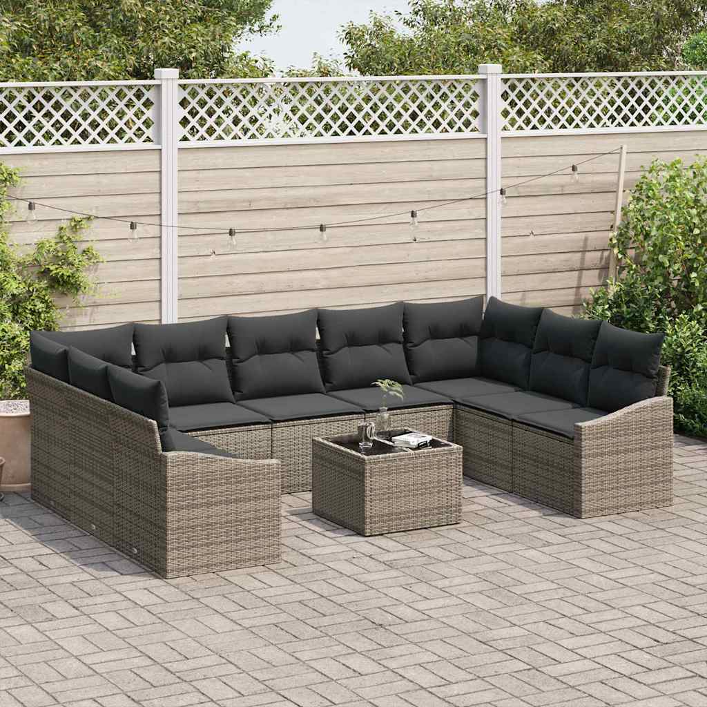 Sofa Set 10 stk. Grau [Synthetisch]: Poly Rattan
