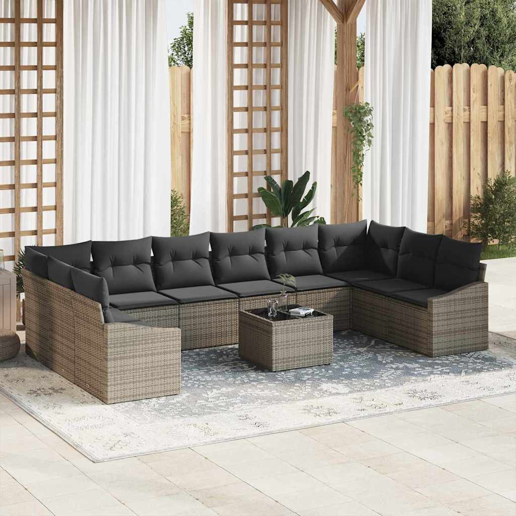 Sofa Set 11 stk. Grau [Synthetisch]: Poly Rattan