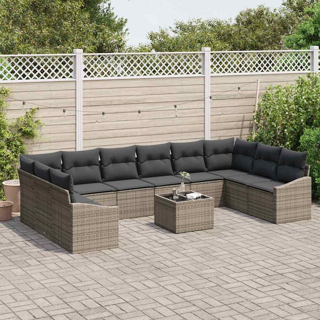 Sofa Set 11 stk. Grau [Synthetisch]: Poly Rattan