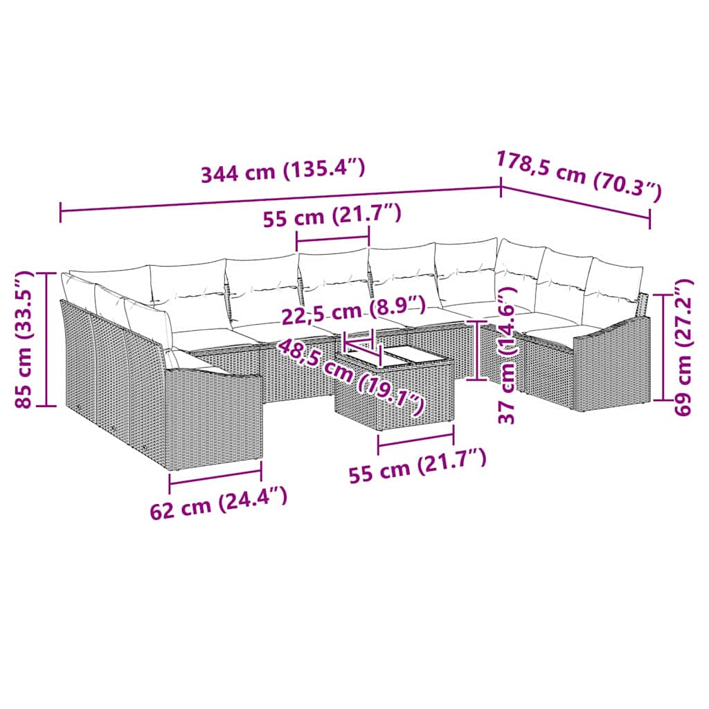 Sofa Set 11 stk. Grau [Synthetisch]: Poly Rattan