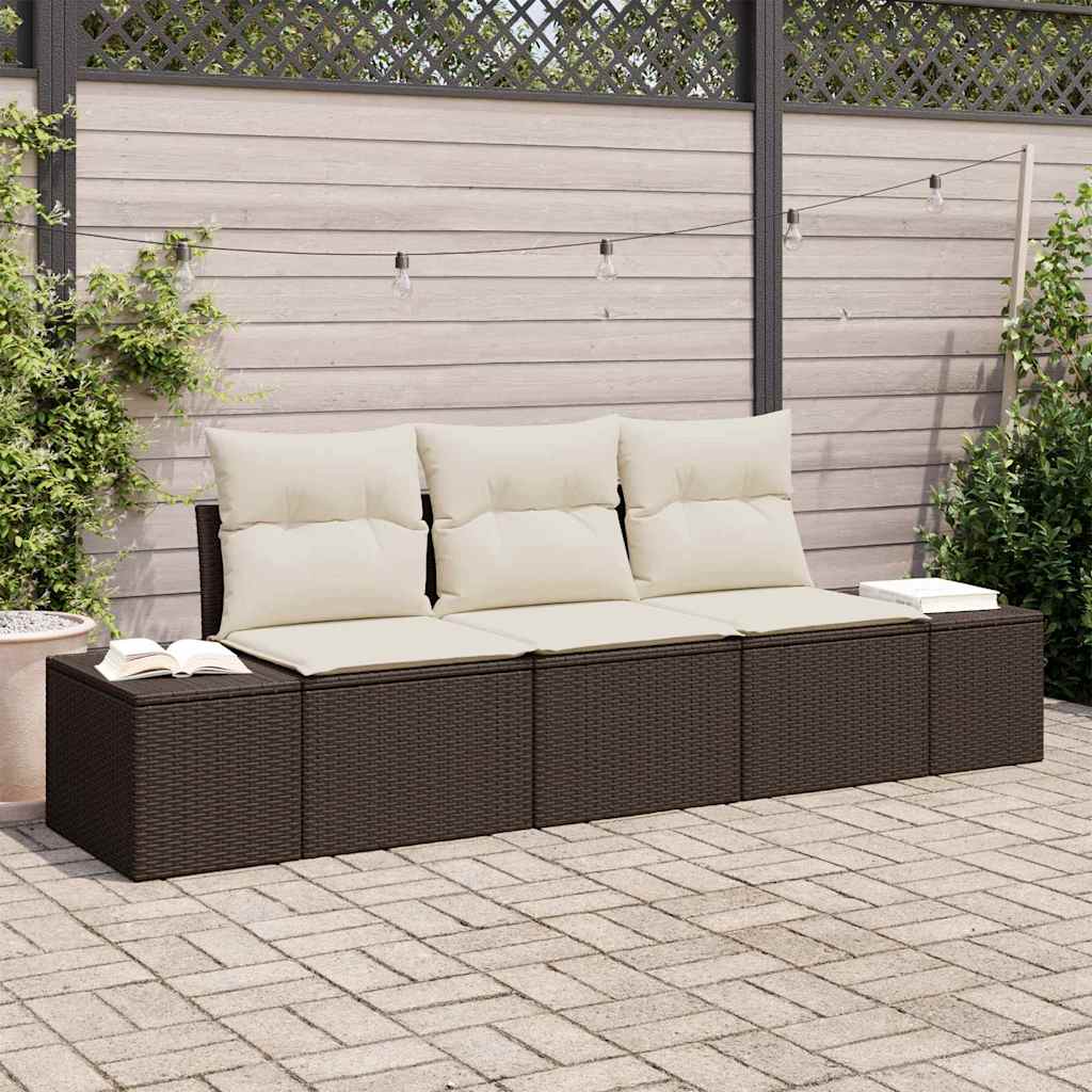 Sofa Set mit Kissen 3 pcs Braun Poly Rattan