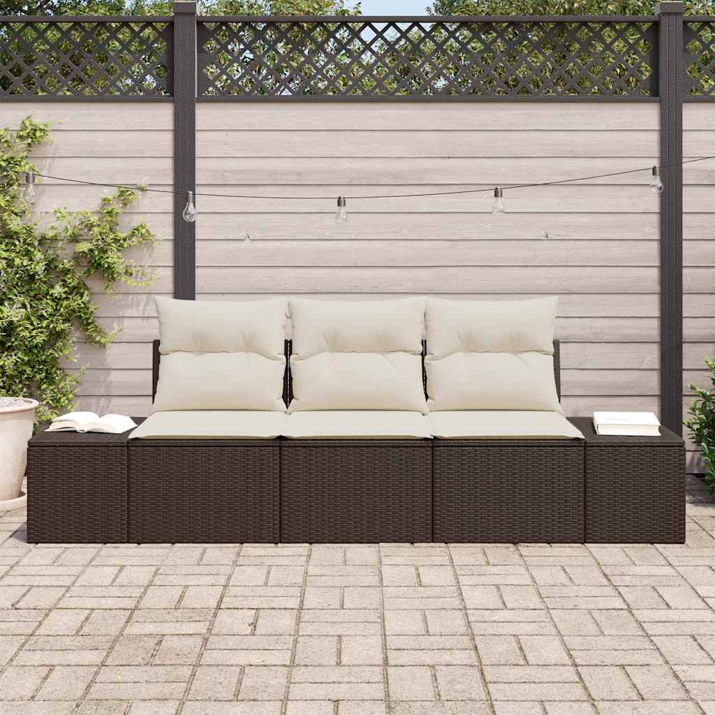 Sofa Set mit Kissen 3 pcs Braun Poly Rattan