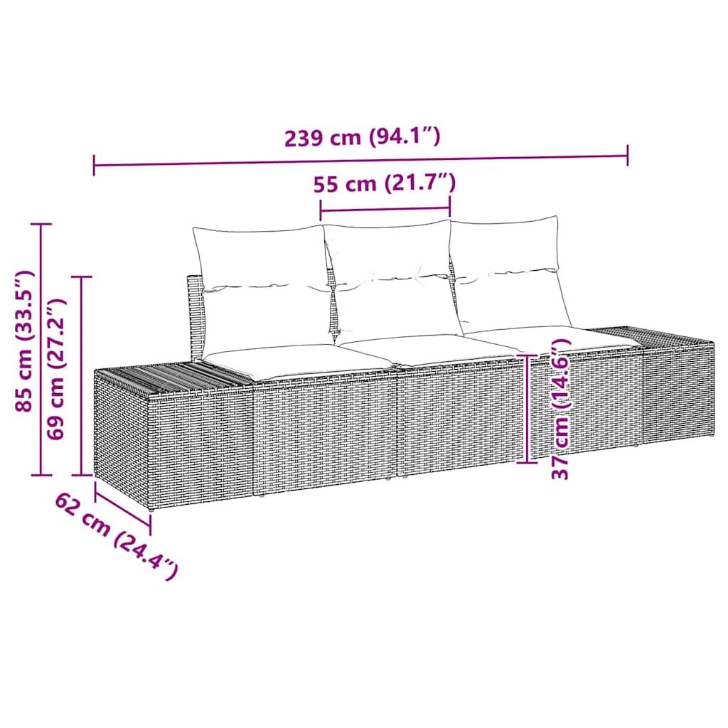 Sofa Set 3 stk. Grau [Synthetisch]: Poly Rattan