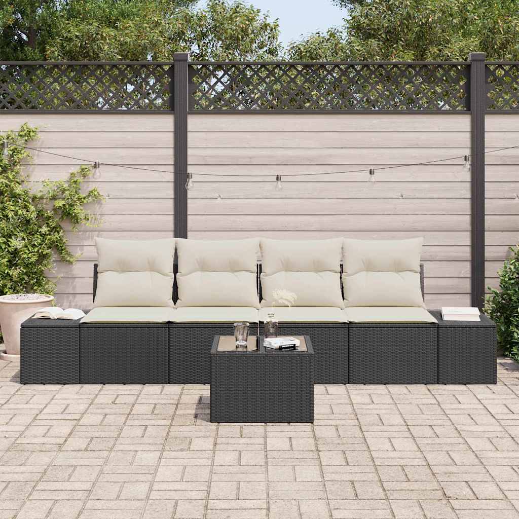 Sofa Set 5 stk. Schwarz und Creme [Synthetisch]: Poly Rattan