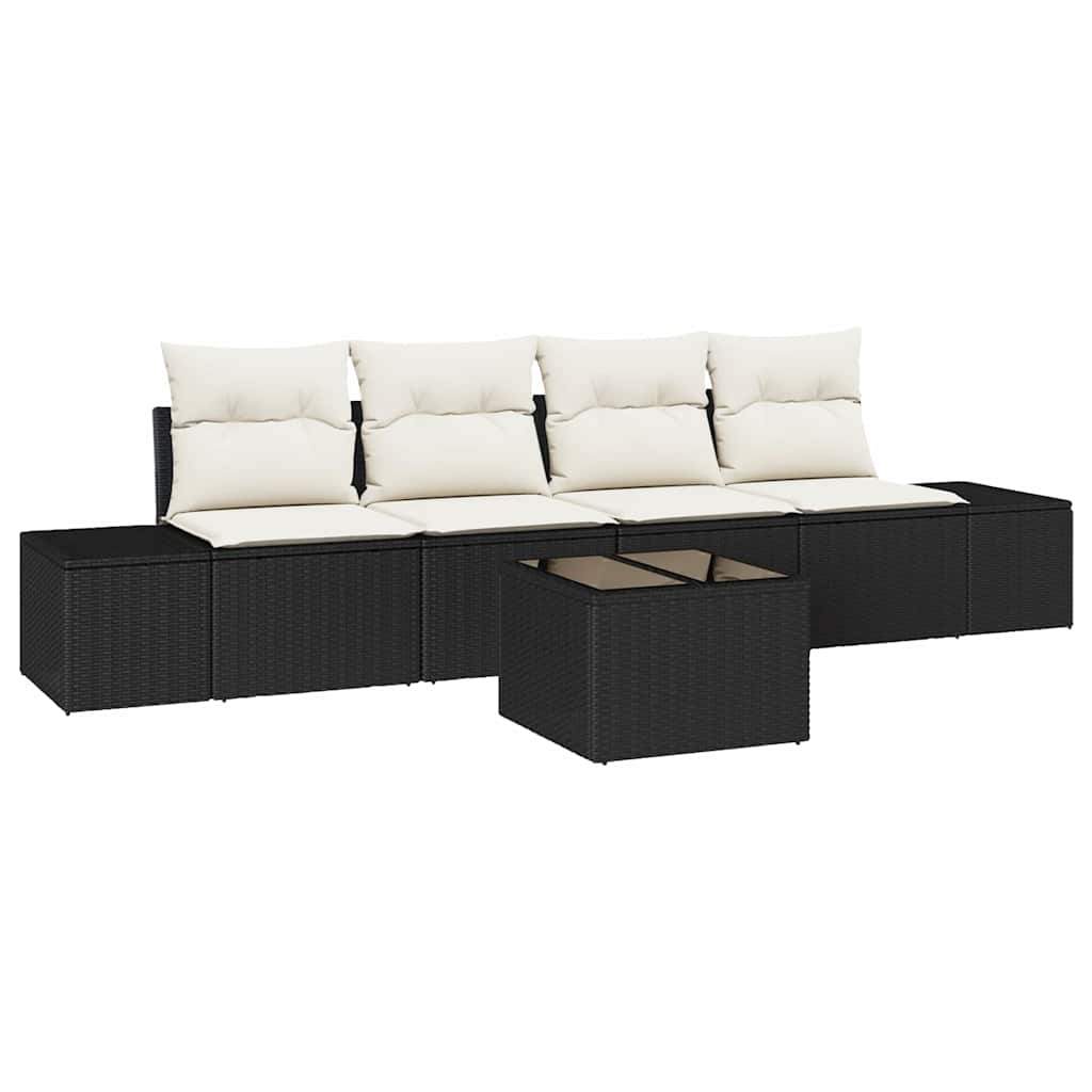 Sofa Set 5 stk. Schwarz und Creme [Synthetisch]: Poly Rattan