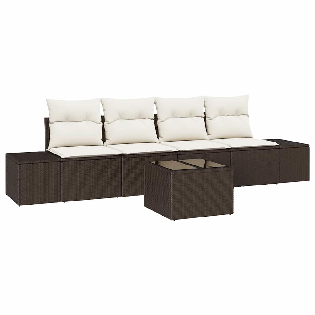 Sofa Set 5 Stk. Braun und Creme [Synthetisch]: Poly Rattan
