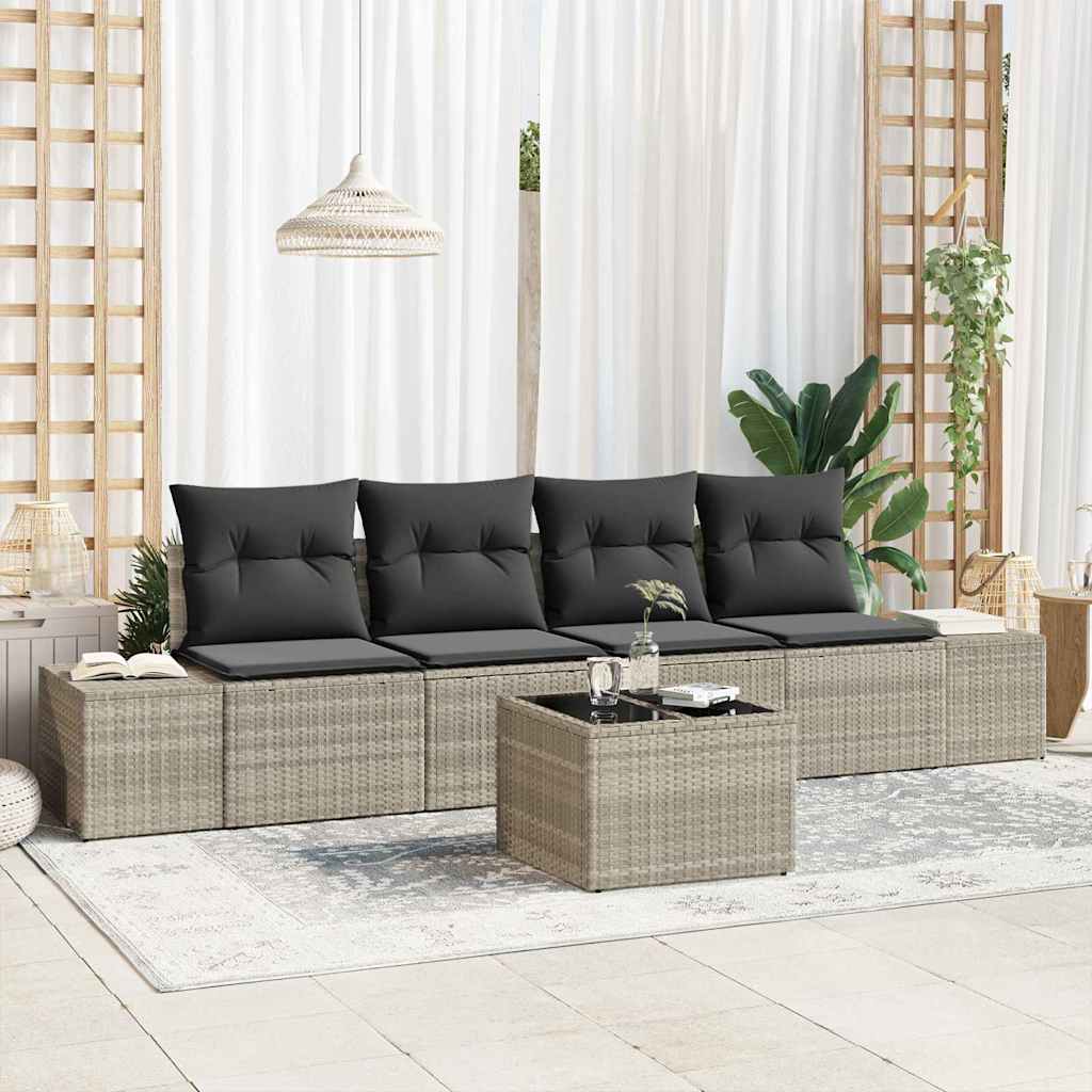 Sofa Set 5 stk. Hellgrau [Synthetisch]: Poly Rattan