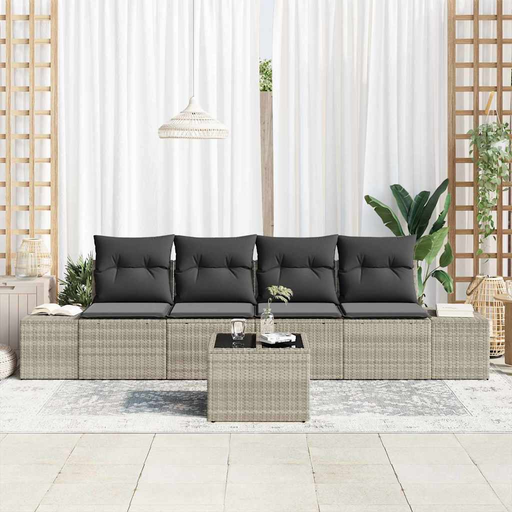 Sofa Set 5 stk. Hellgrau [Synthetisch]: Poly Rattan