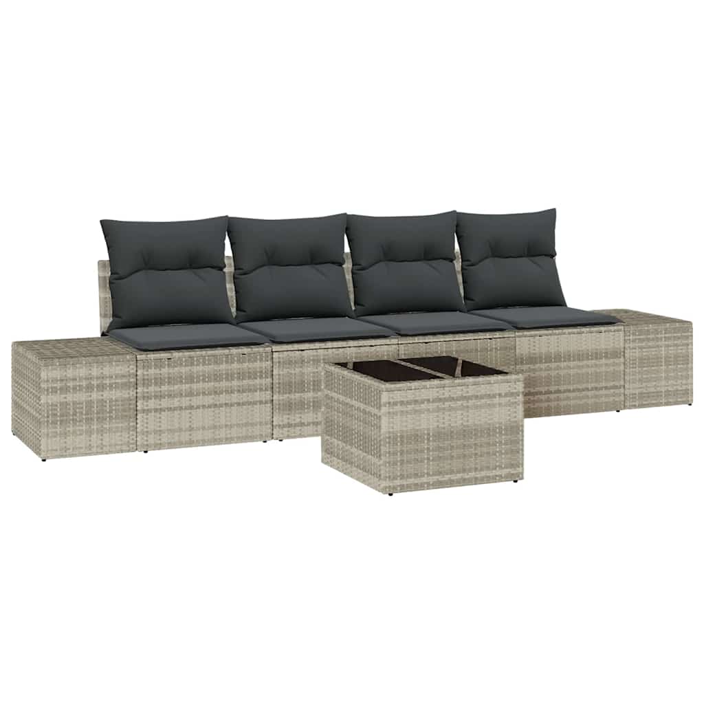 Sofa Set 5 stk. Hellgrau [Synthetisch]: Poly Rattan