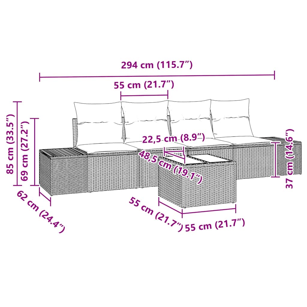 Sofa Set 5 stk. Hellgrau [Synthetisch]: Poly Rattan