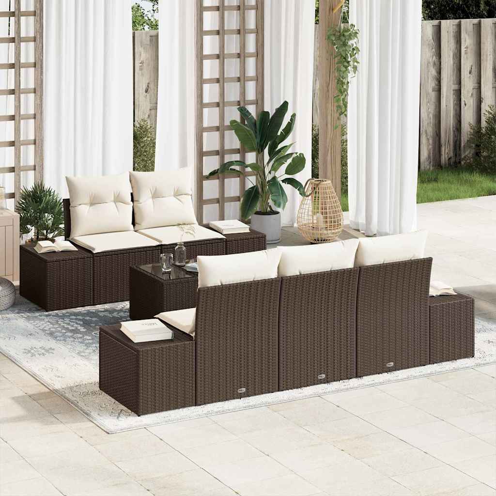 Sofa Set mit Kissen Braun Poly Rattan