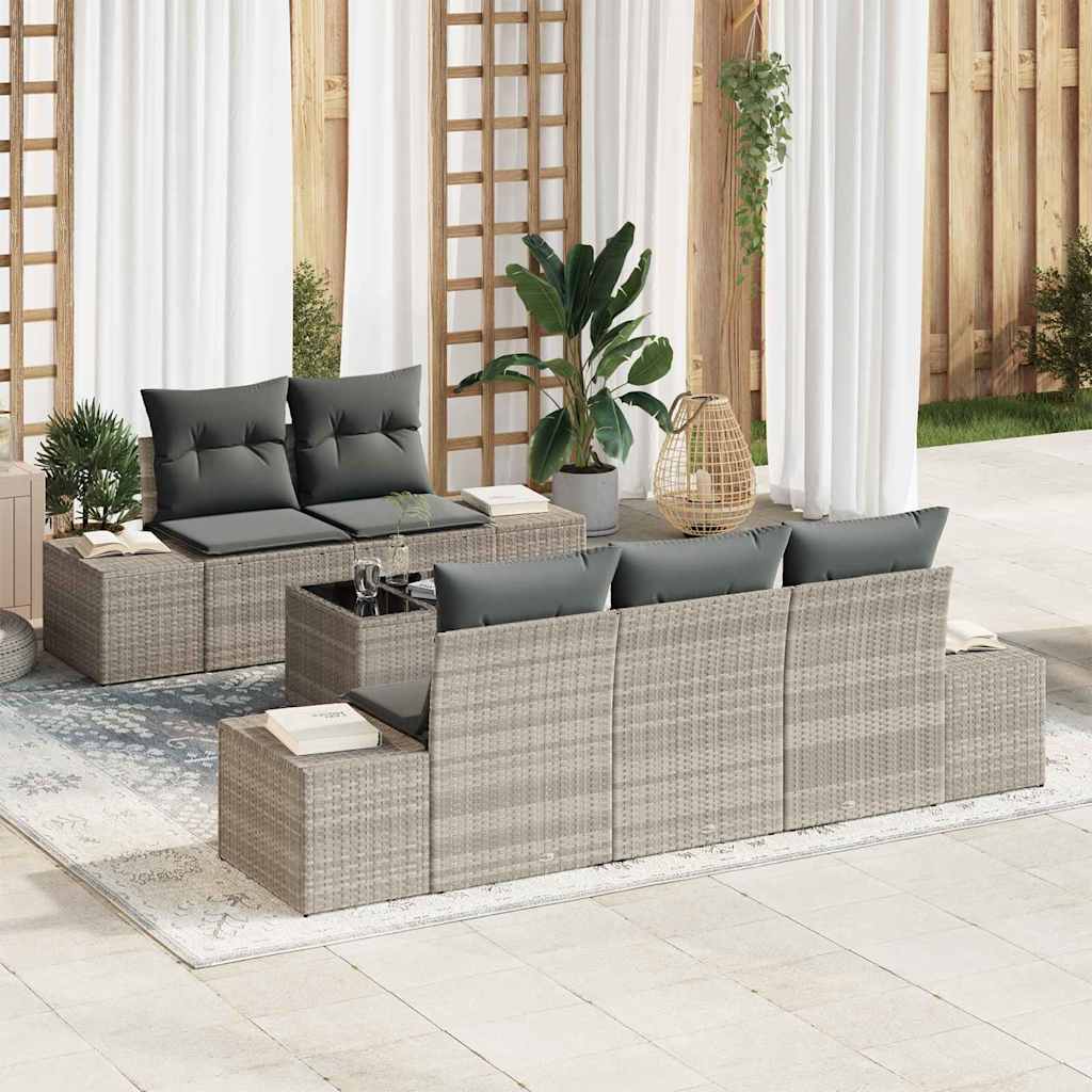 Sofa Set 6 Stk. Hellgrau [Synthetisch]: Poly Rattan
