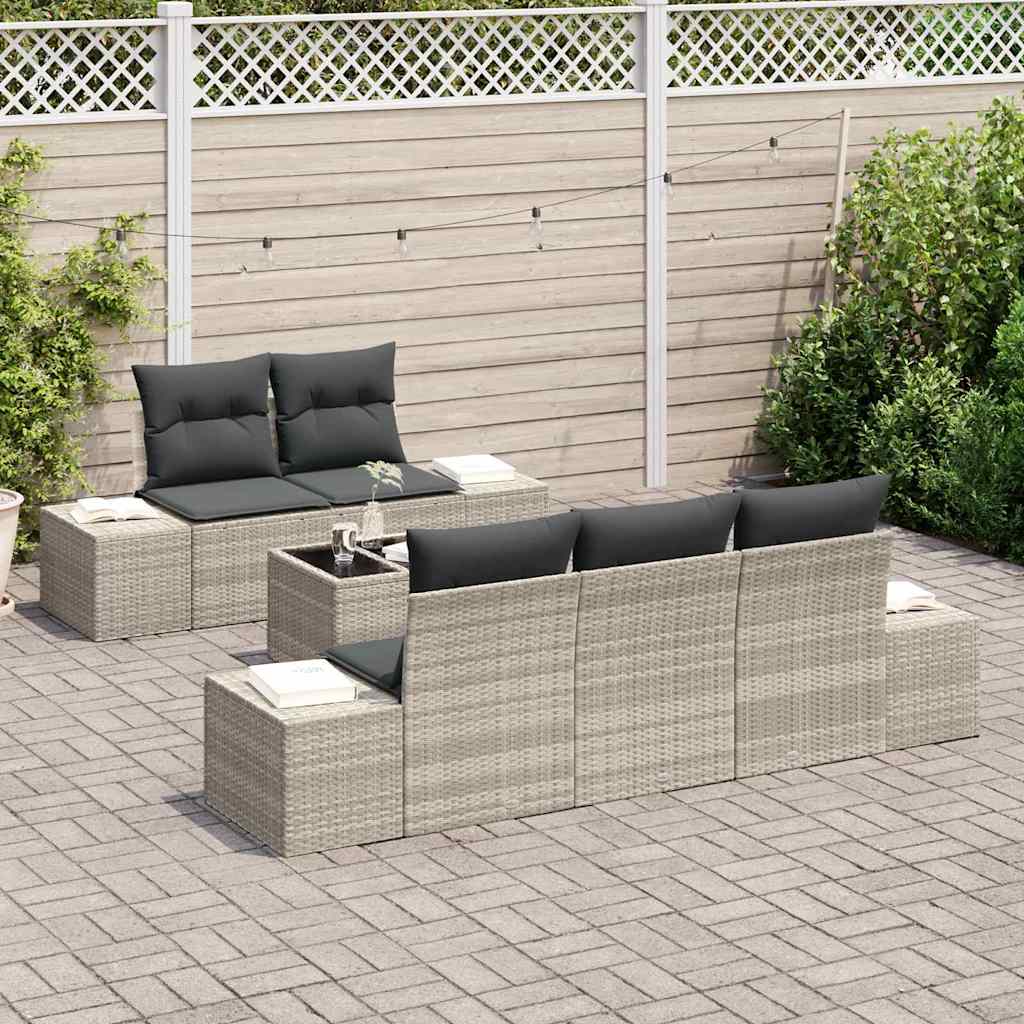 Sofa Set 6 Stk. Hellgrau [Synthetisch]: Poly Rattan
