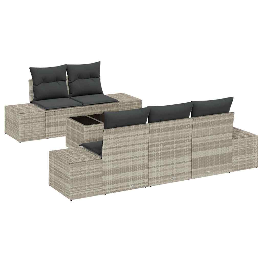 Sofa Set 6 Stk. Hellgrau [Synthetisch]: Poly Rattan