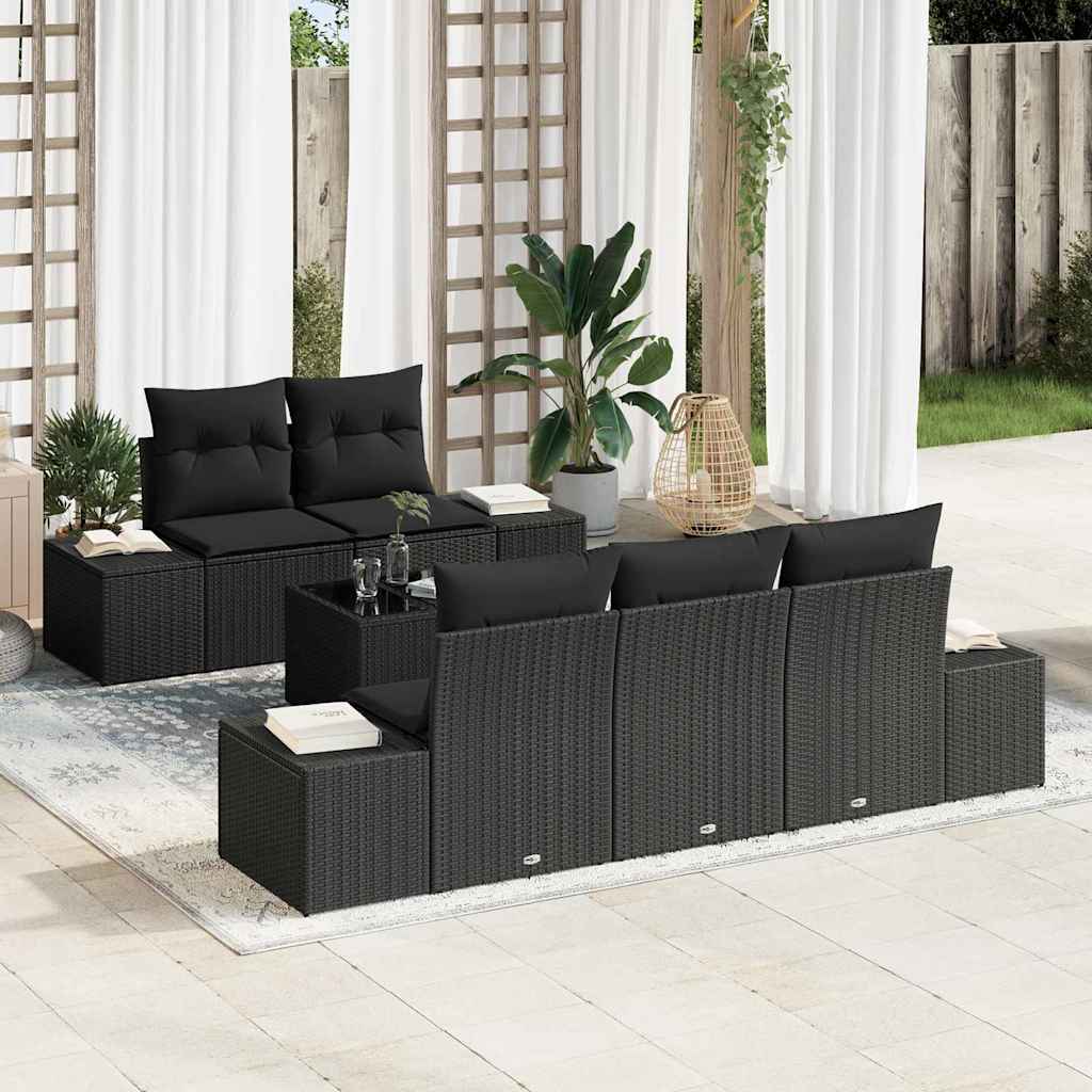 Sofa Set mit Kissen Schwarz Poly Rattan