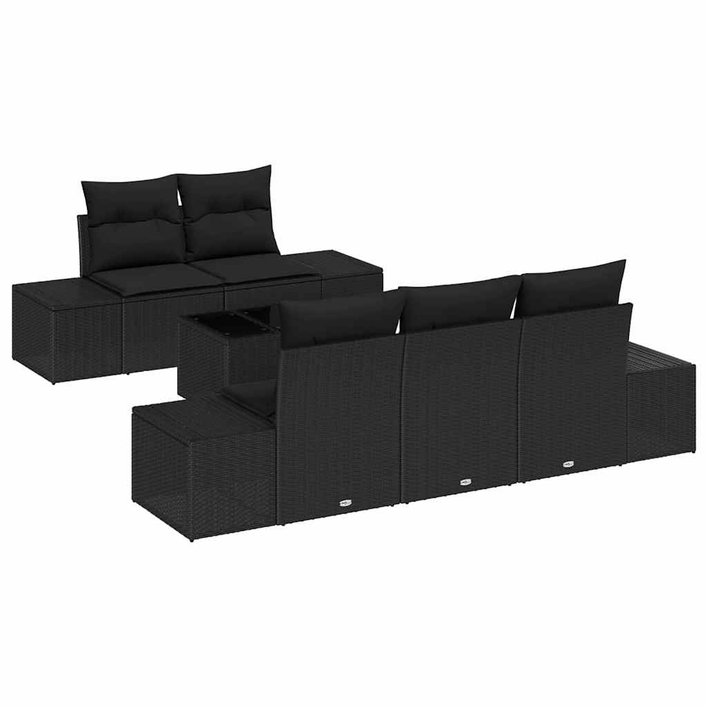 Sofa Set mit Kissen Schwarz Poly Rattan