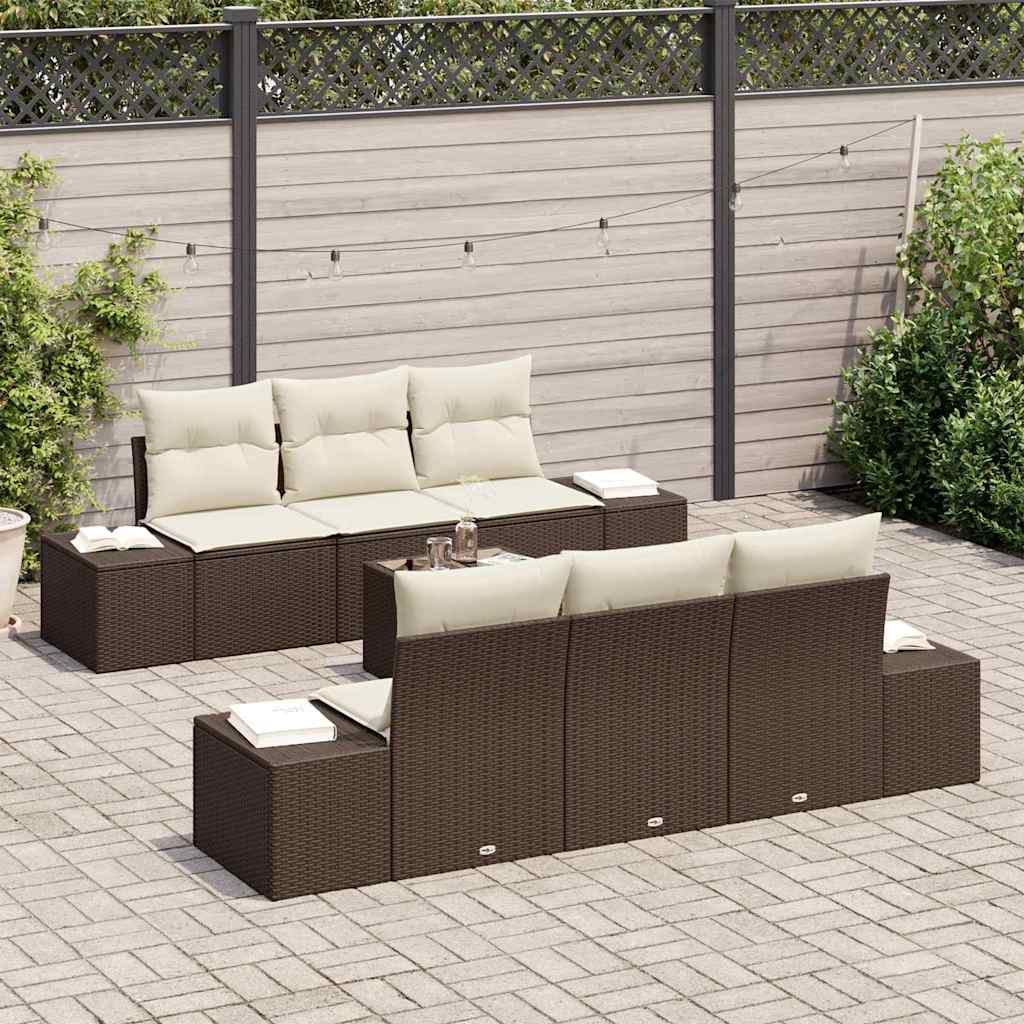 Sofa Set mit Kissen 7 pcs Braun Poly Rattan