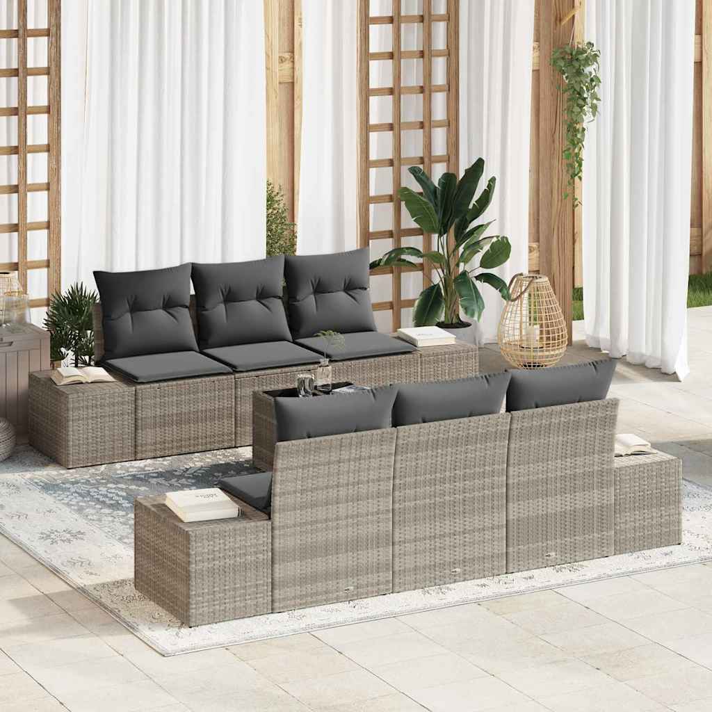 Sofa Set 7 stk. Hellgrau [Synthetisch]: Poly Rattan