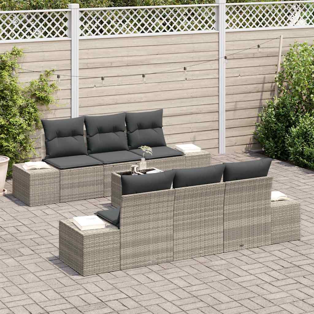 Sofa Set 7 stk. Hellgrau [Synthetisch]: Poly Rattan