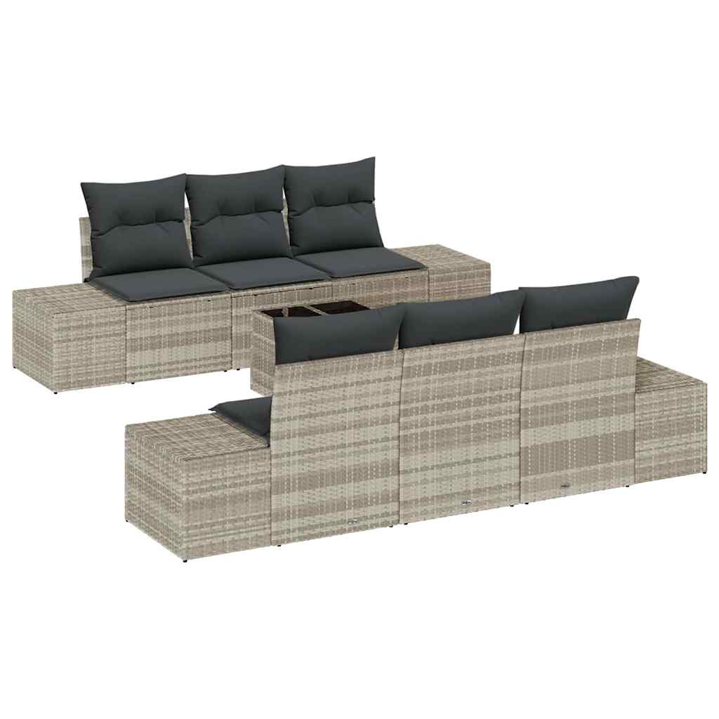 Sofa Set 7 stk. Hellgrau [Synthetisch]: Poly Rattan